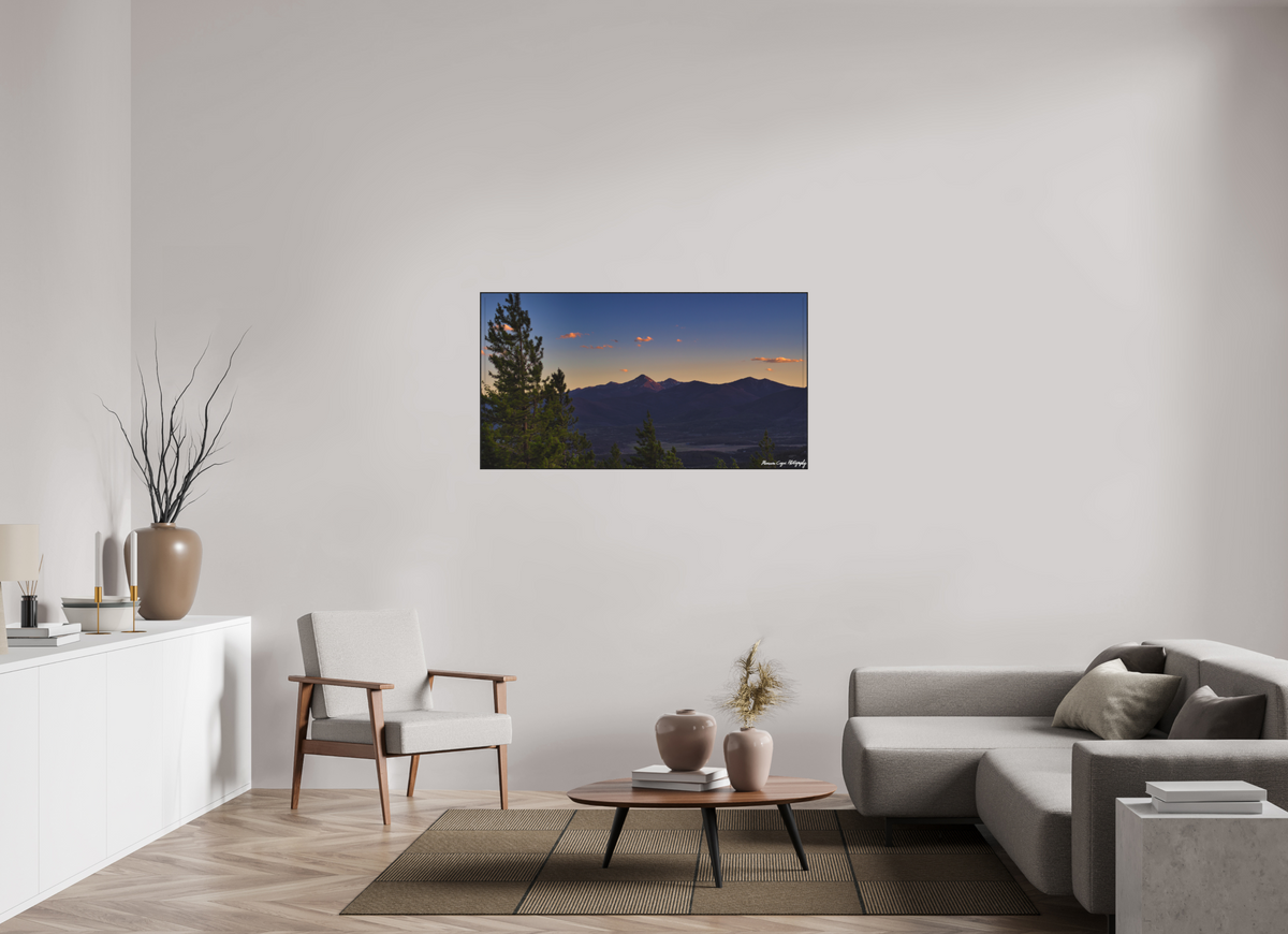 52.1 x 28″, Matte Acrylic Glass in ArtBox Wood Frame (Black Oak) Byers Peak from Strawberry Recreation Area, Sunset