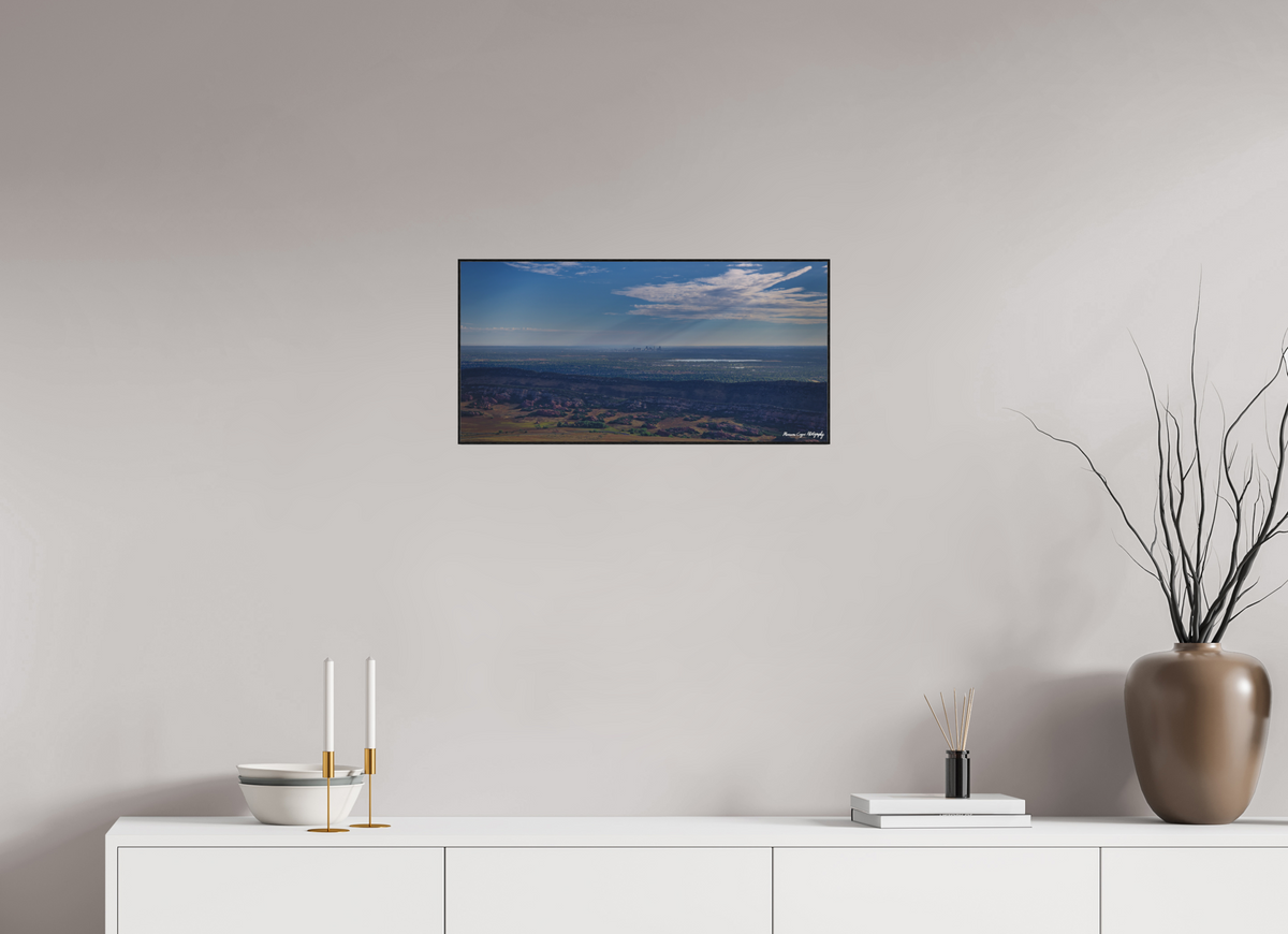 24.4 x 12″, Matte Acrylic Glass in ArtBox Wood Frame (Black Oak) Denver from Beyond the Dakota Hogback