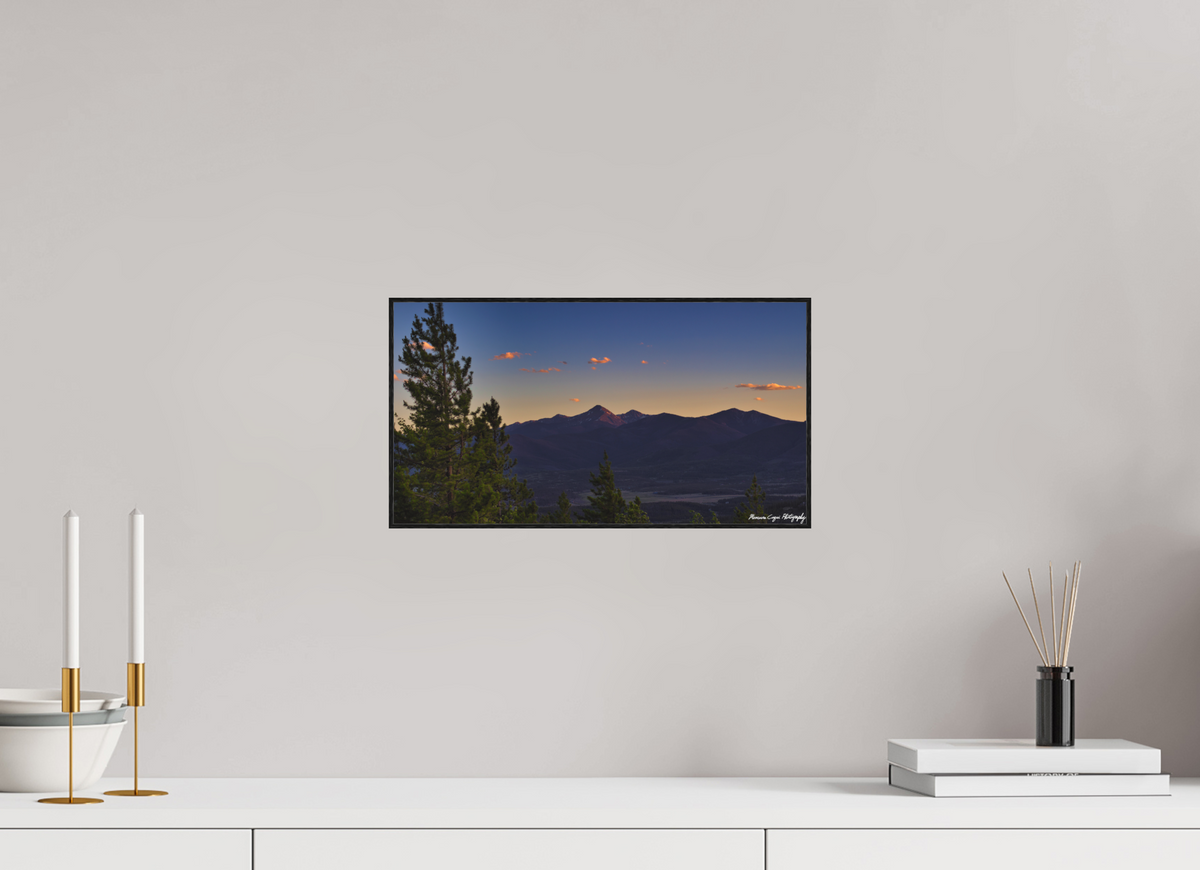 14.9 x 8″, Matte Acrylic Glass in ArtBox Wood Frame (Black Oak) Byers Peak from Strawberry Recreation Area, Sunset