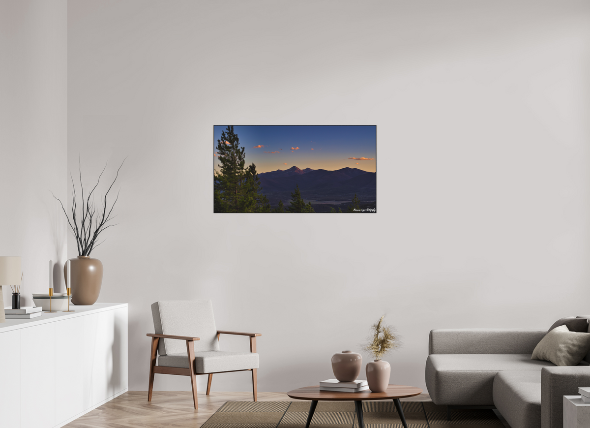 44.6 x 24″, Matte Acrylic Glass in ArtBox Wood Frame (Black Oak) Byers Peak from Strawberry Recreation Area, Sunset