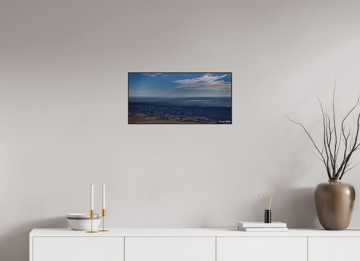 24.4 x 12″, Glossy Acrylic Glass in ArtBox Wood Frame (Black Oak) Denver from Beyond the Dakota Hogback