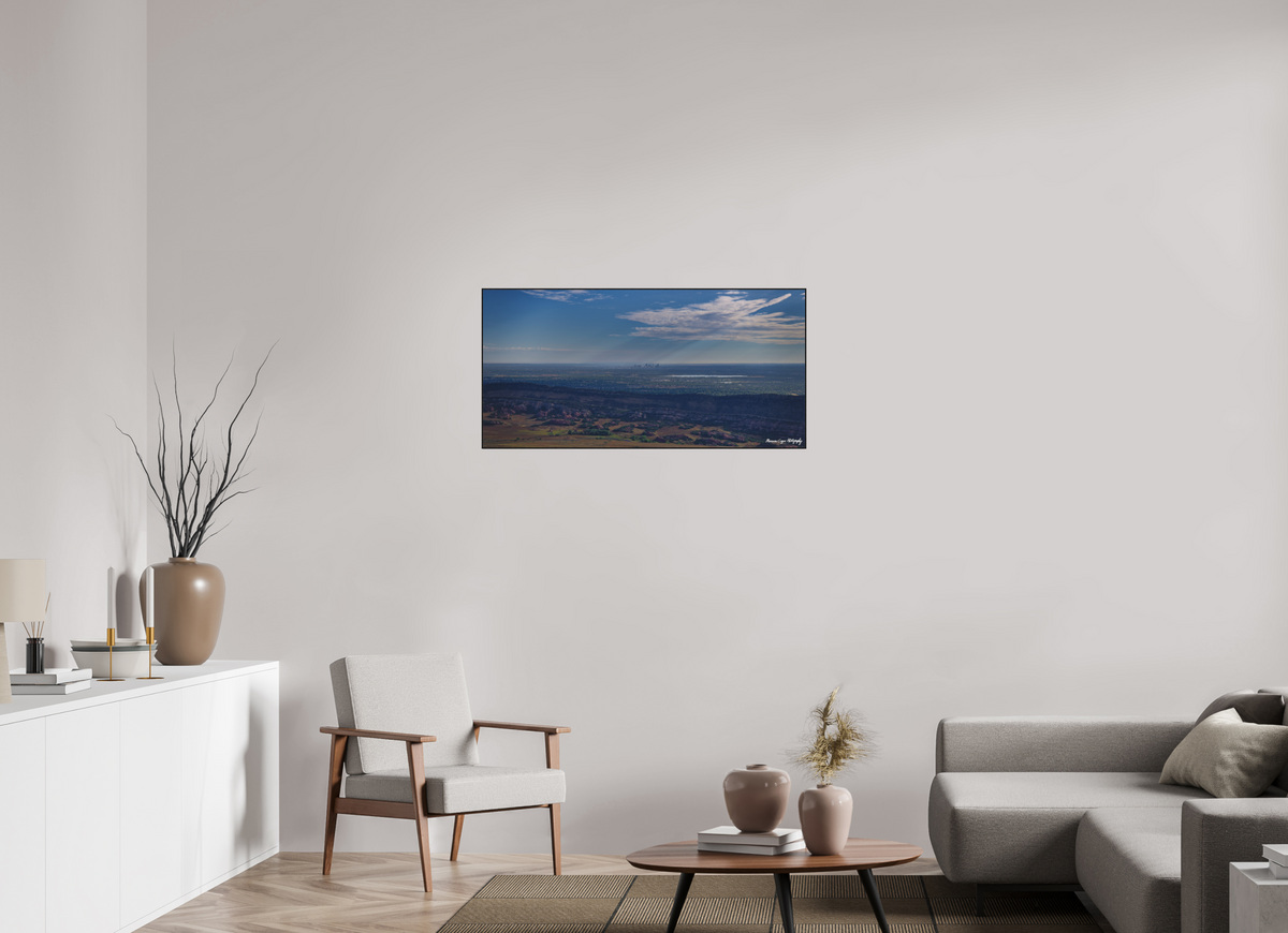 40.7 x 20″, Matte Acrylic Glass in ArtBox Wood Frame (Black Oak) Denver from Beyond the Dakota Hogback