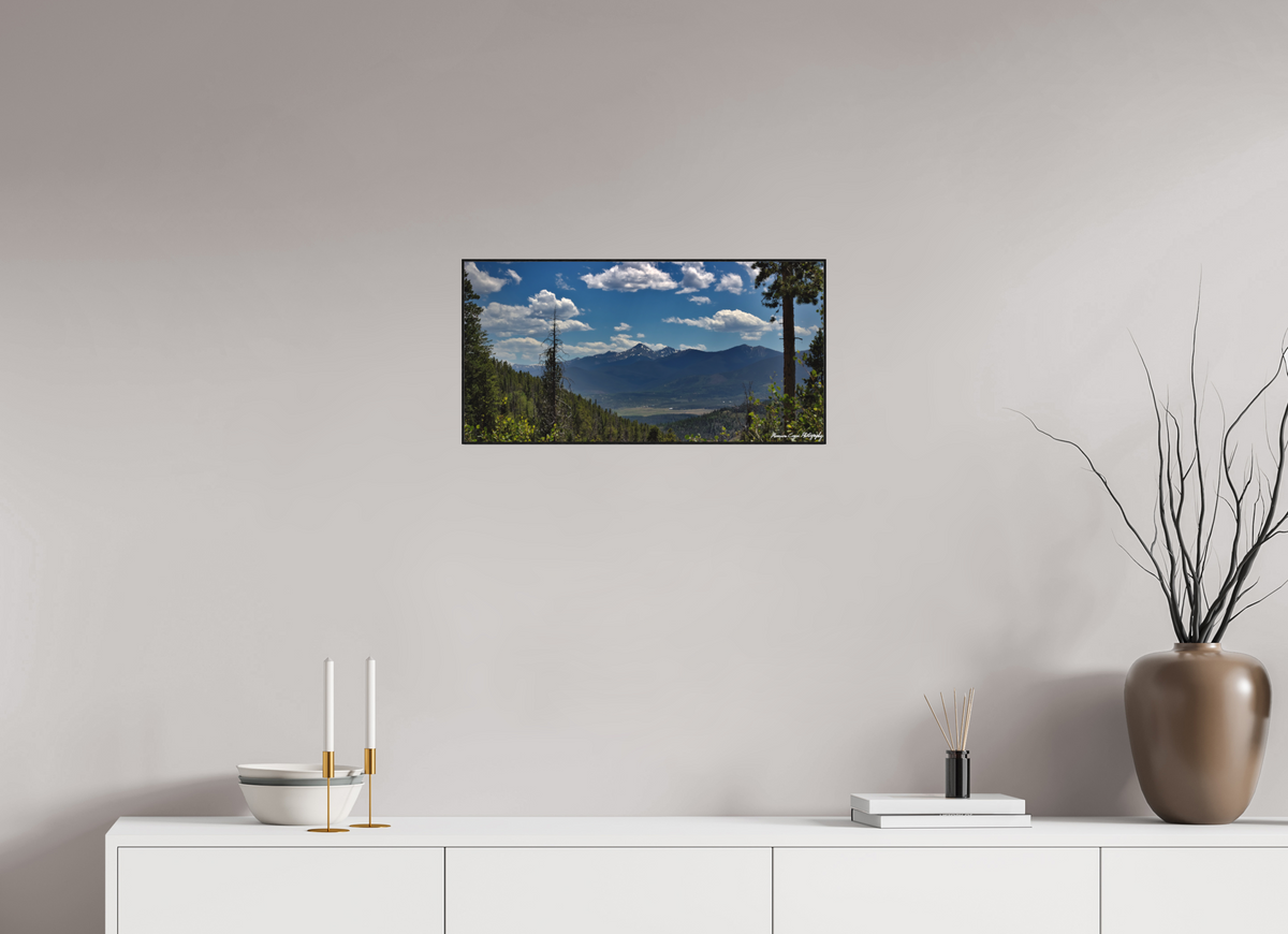 23.9 x 12″, Matte Acrylic Glass in ArtBox Wood Frame (Black Oak) Byers Peak from Strawberry Recreation Area, Noon