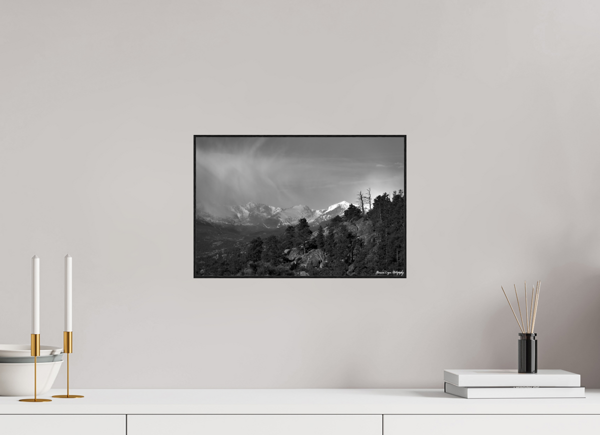 15 x 10″, Artbox Black, AG, Glossy, BW Spring Clouds Across Estes Valley
